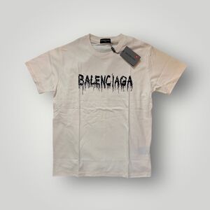 Balenciaga Cream Drip Logo Graphic T-Shirt - Large